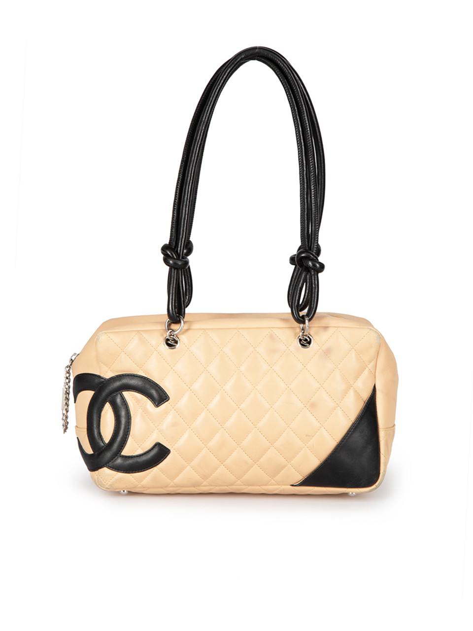 Chanel Limited Edition Vintage Bowling Bag Black and White Leather