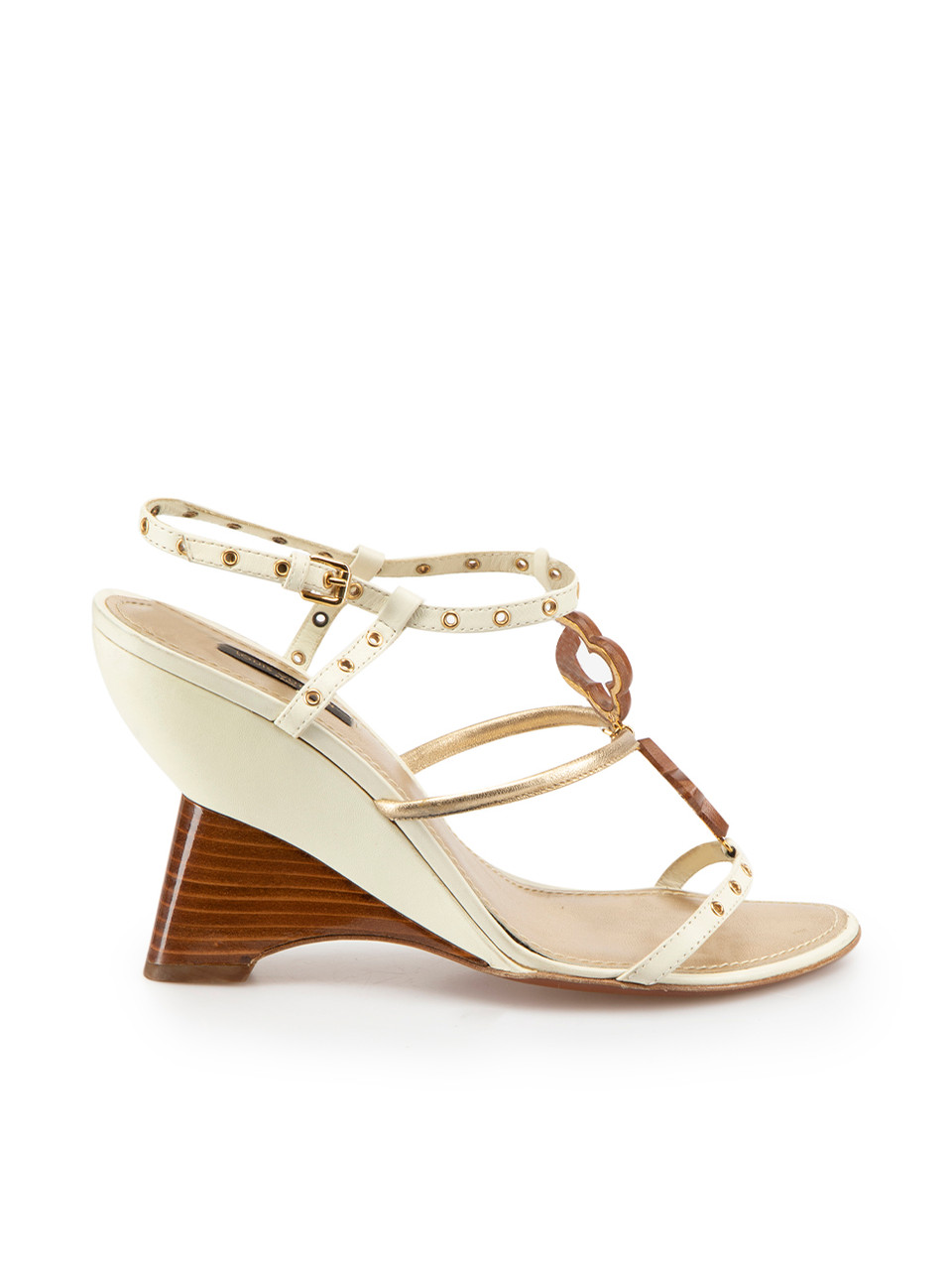 Louis Vuitton Cream/Brown Monogram Flower Espadrille Wedge Sandals