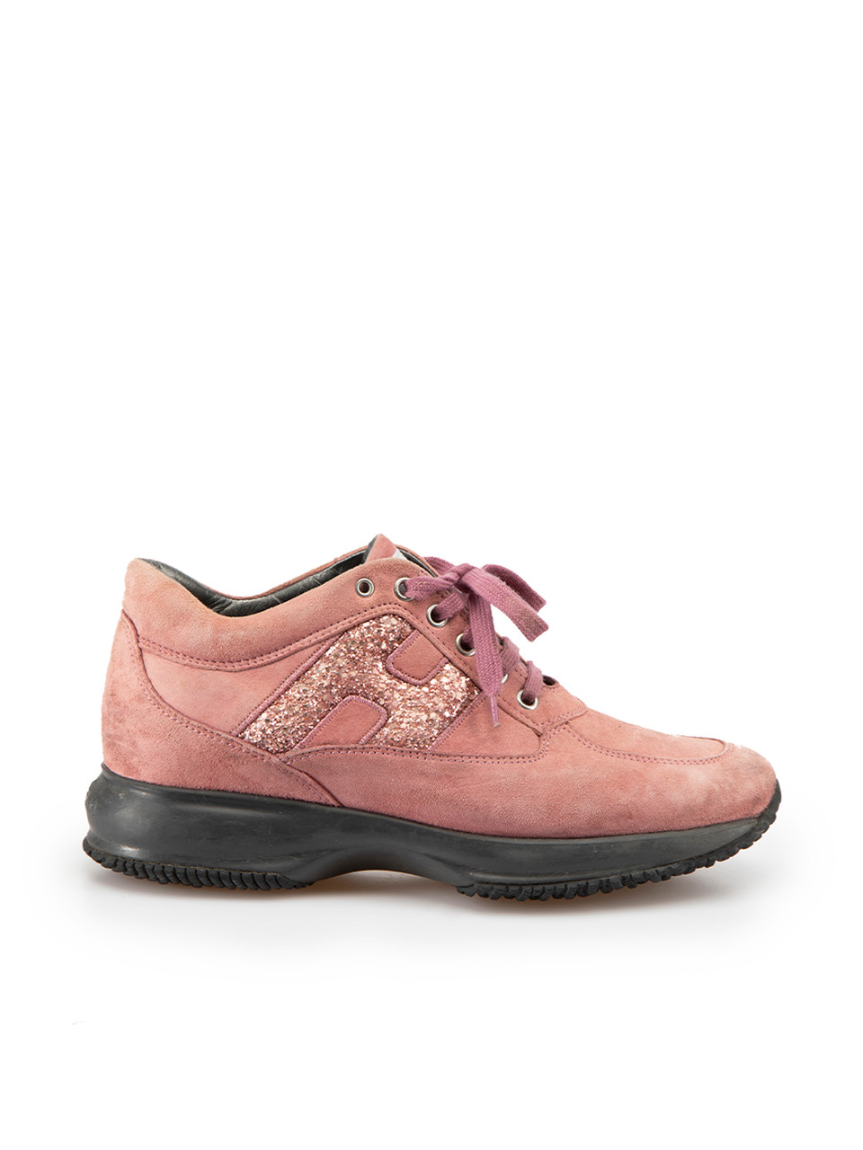 Hogan Pink Suede Interactive Glitter Trainers