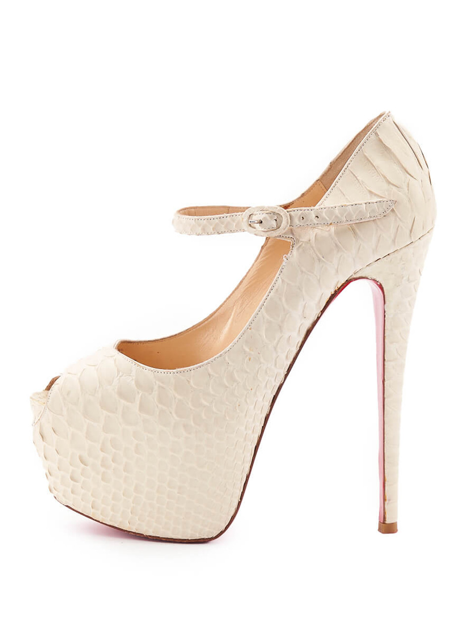 Christian Louboutin White Python Leather Platform Heels