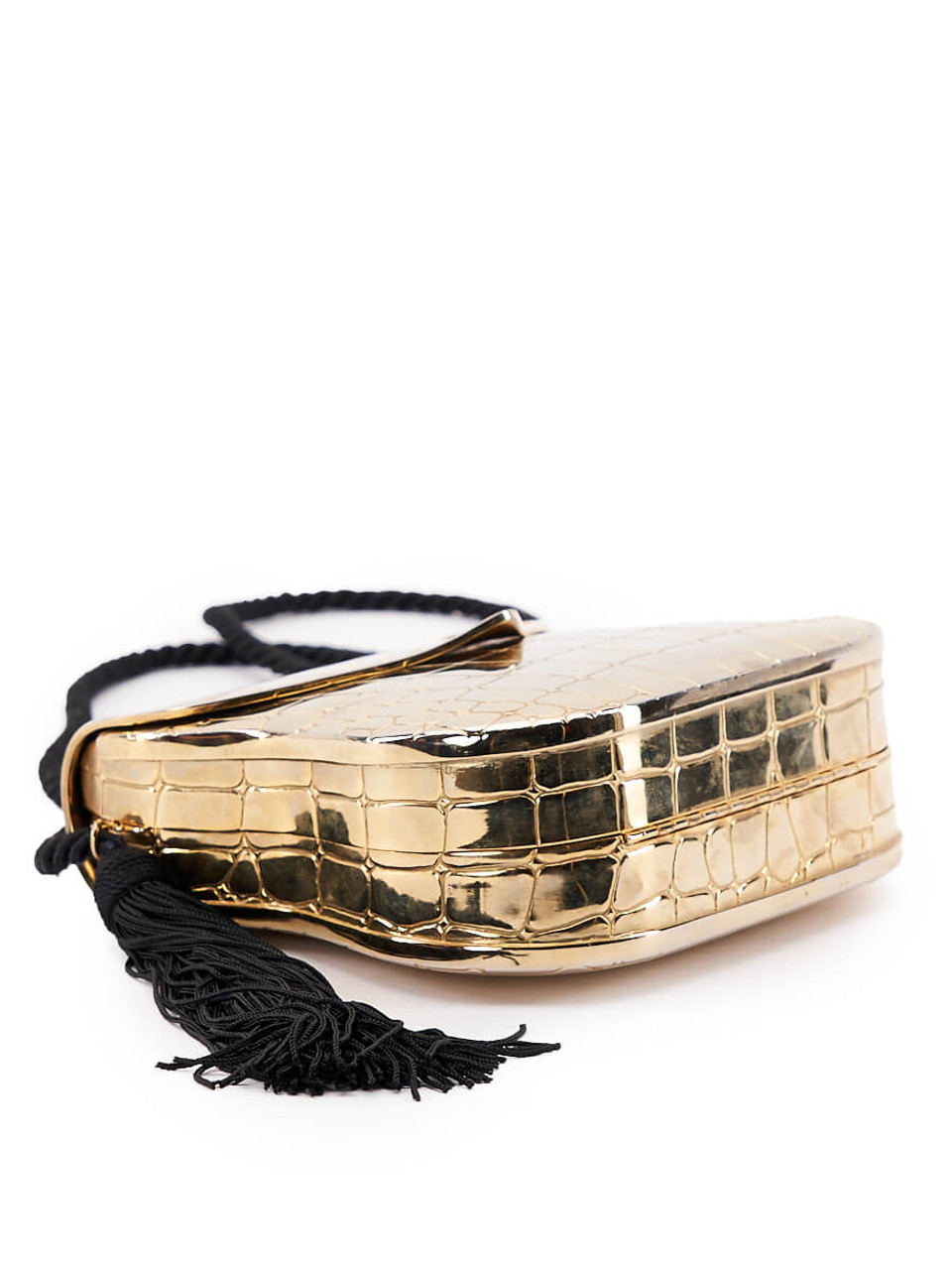 Women Christian Dior Vintage Gold Metal Crossbody Bag with Fringe Detail