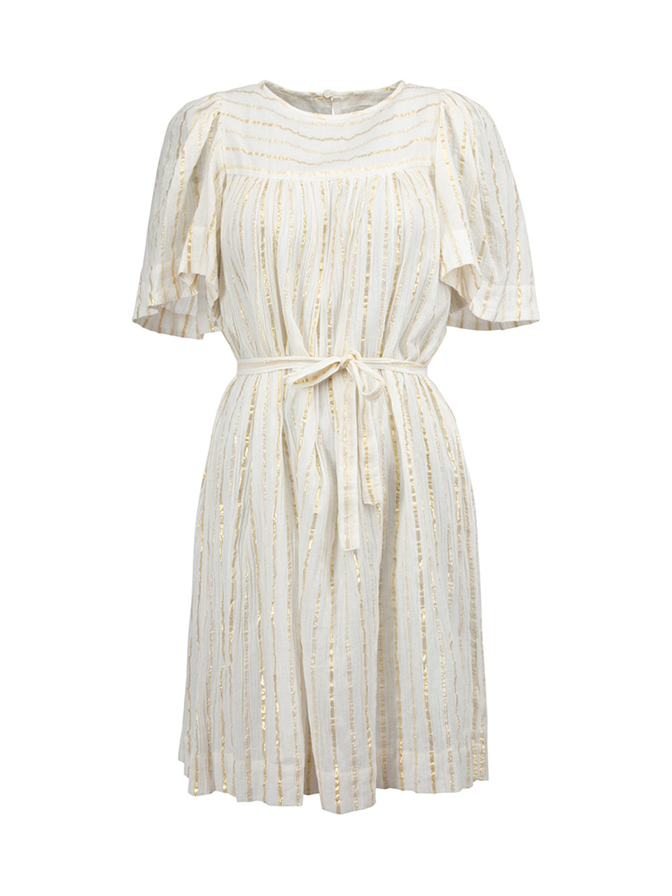 Isabel Marant Étolie Cream Metallic Striped Belted Mini Dress