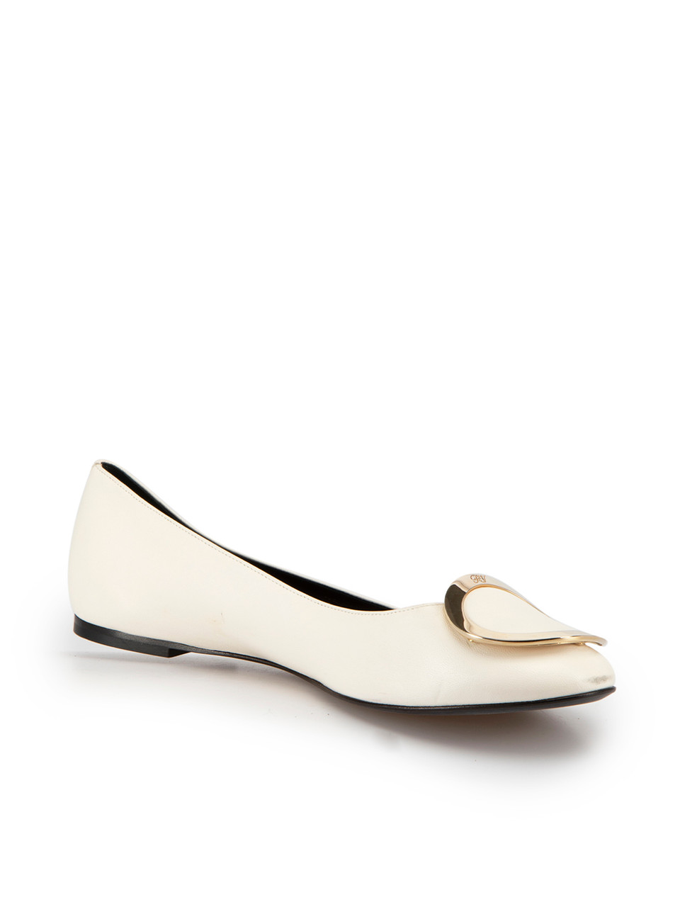 Roger Vivier White Leather Buckle Ballet Flats