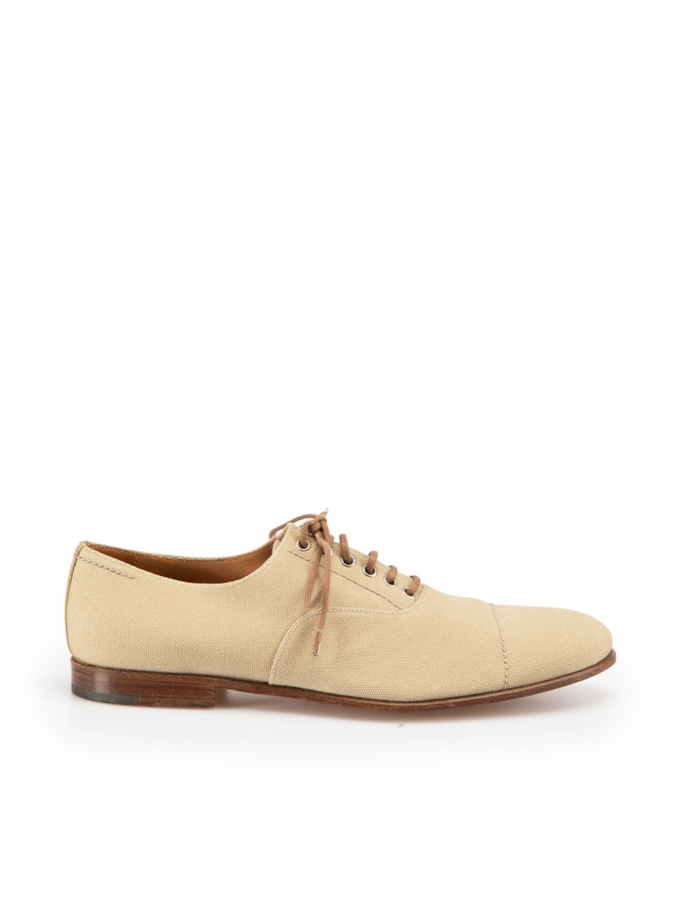 Beige Canvas Round Toe Oxfords