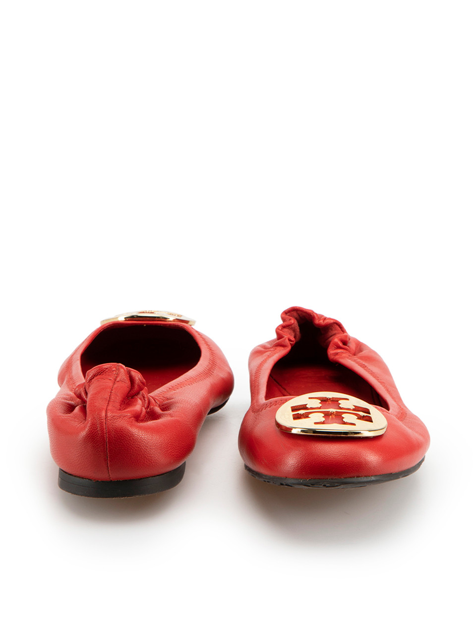 Tory Burch Red Leather Logo Buckle Ballet Flats