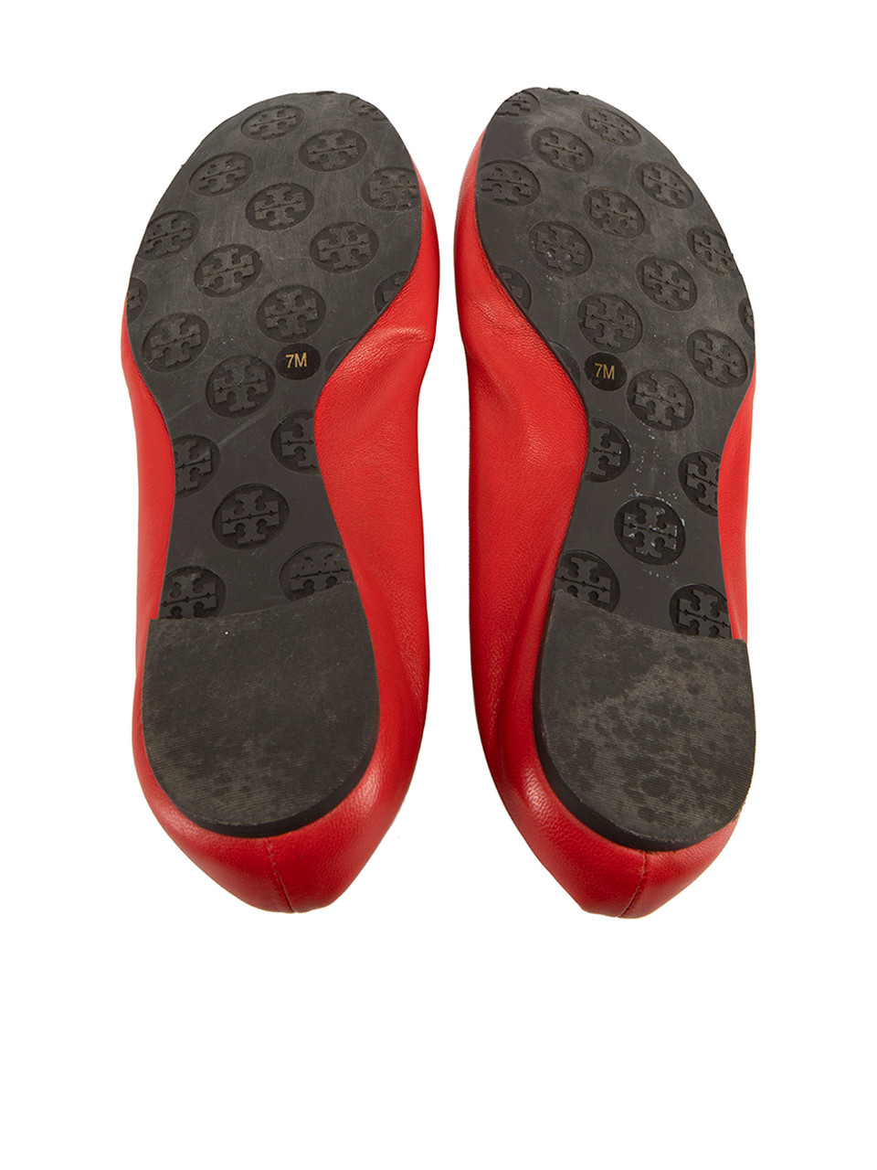 Tory Burch Red Leather Logo Buckle Ballet Flats