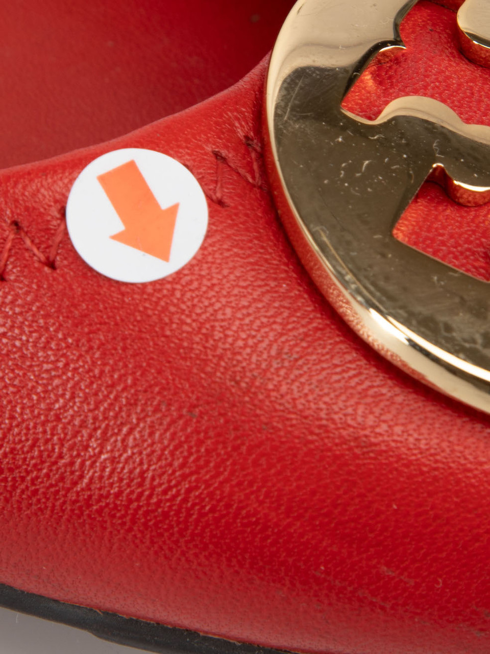 Tory Burch Red Leather Logo Buckle Ballet Flats