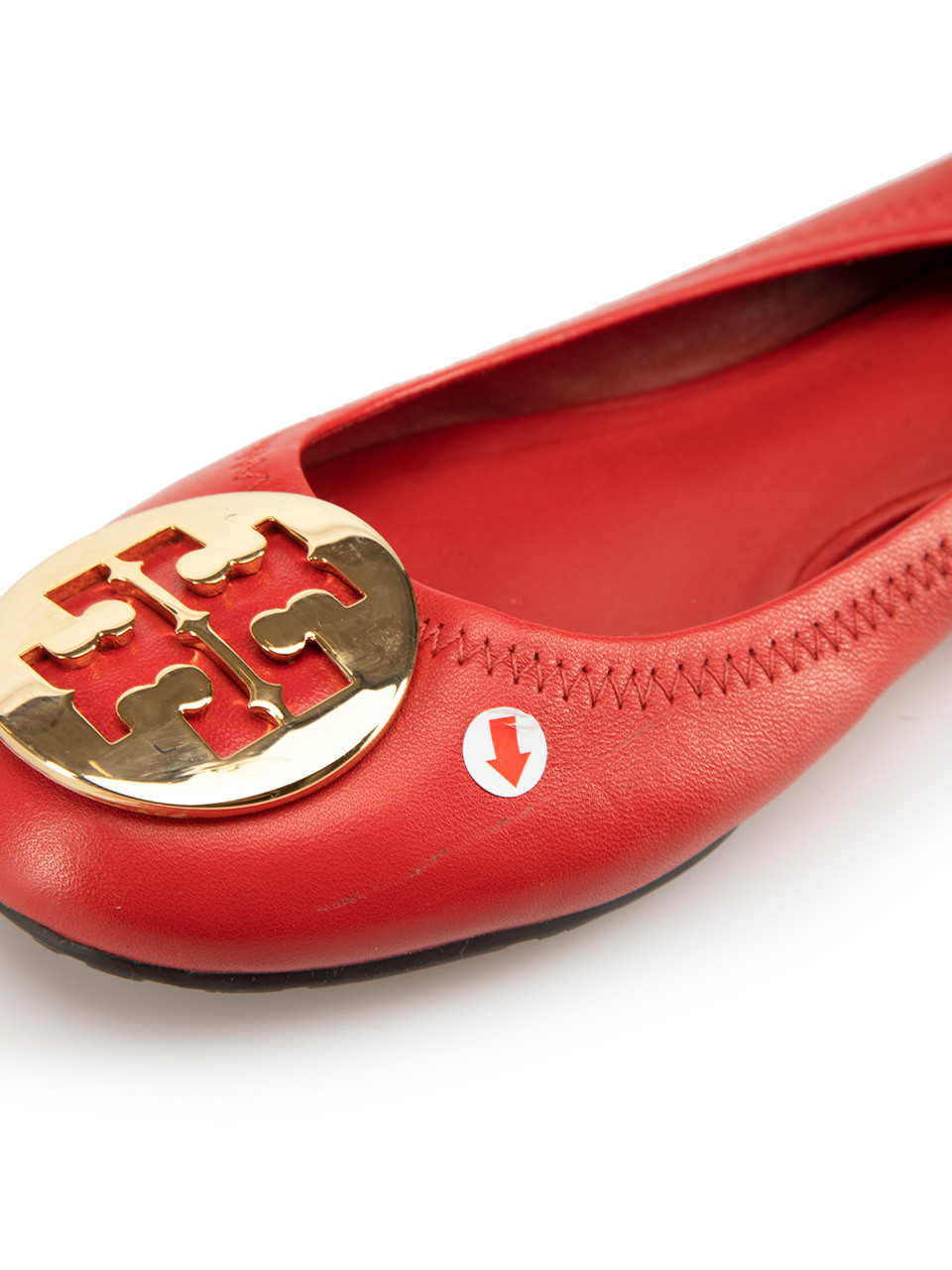 Tory Burch Red Leather Logo Buckle Ballet Flats
