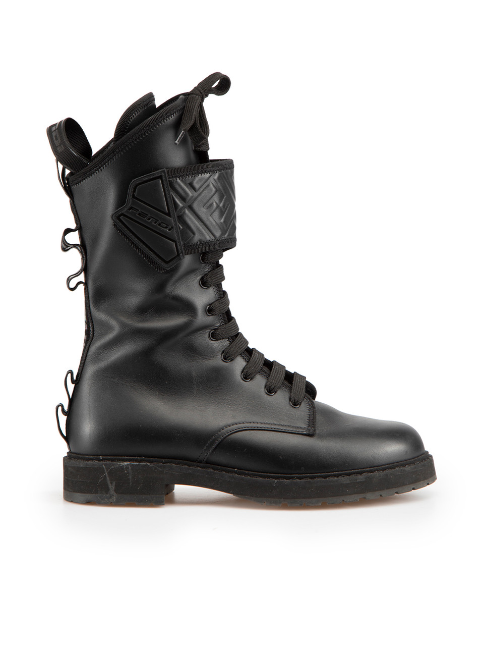 Fendi Black Leather Logo Biker Combat Boots