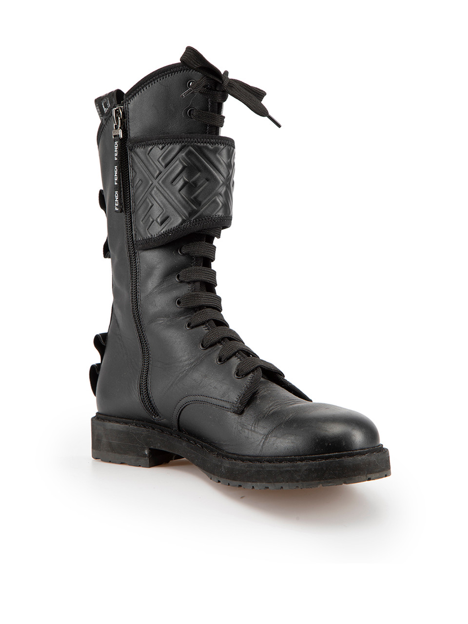 Fendi Black Leather Logo Biker Combat Boots