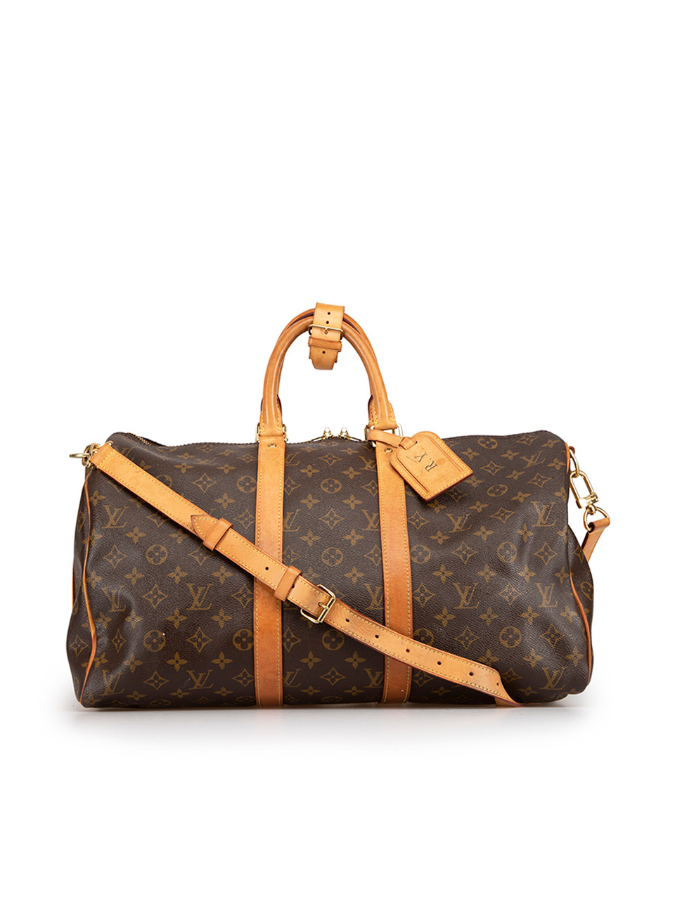Used Louis Vuitton Brown Leather Keepall 45 Travel Bag