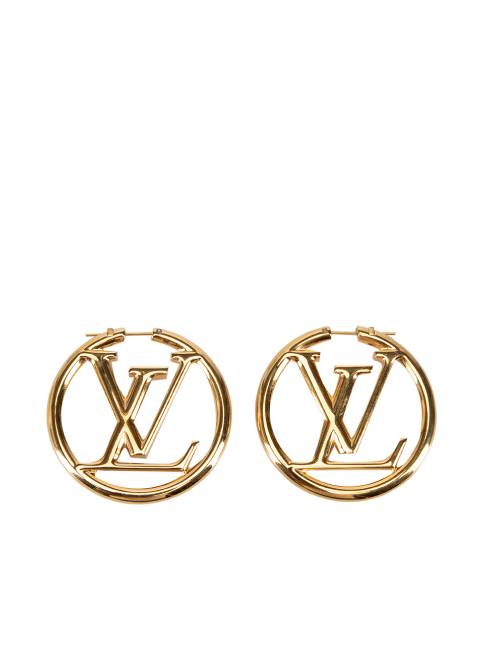 Used Louis Vuitton Gold LV Logo Hoop Earrings
