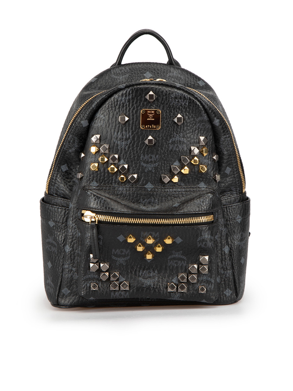 Mcm black 2025 studded backpack