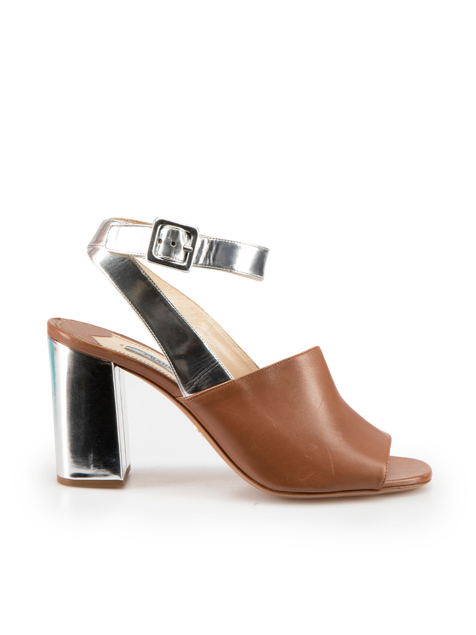 Prada Brown & Silver Leather Panelled Sandals