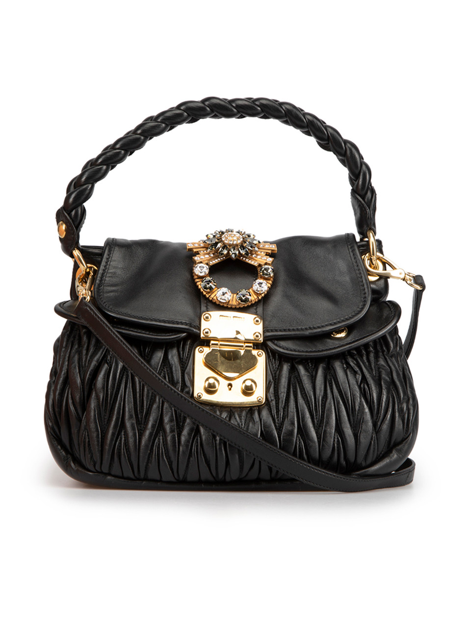 Buy Miu Miu Black Small Matelassé Top Handle Bag in Leather for