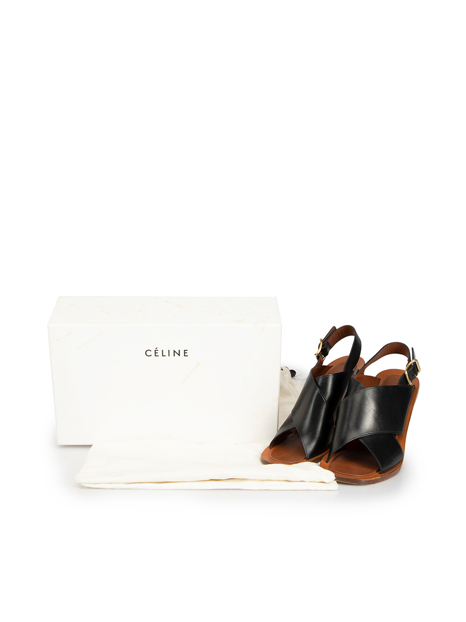 Céline Black Leather Slingback Heeled Sandals