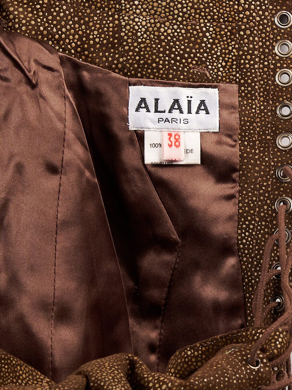 Ala√Øa Vintage Brown &amp; Gold Pig Leather Textured Leather Skirt