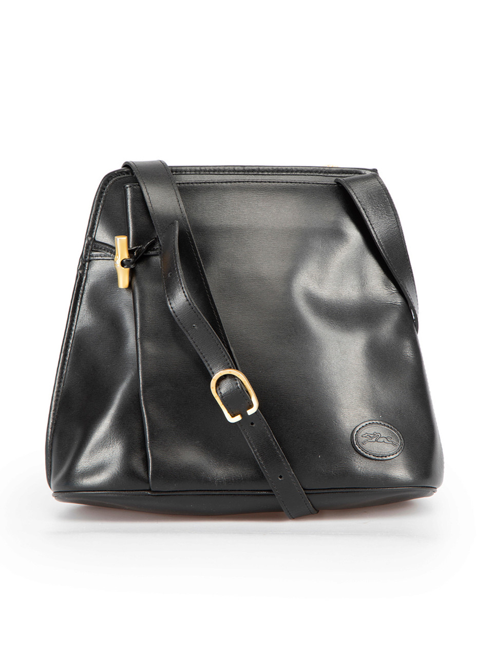 VTG Longchamp Roseau Shoulder Sling Bag Black Leather