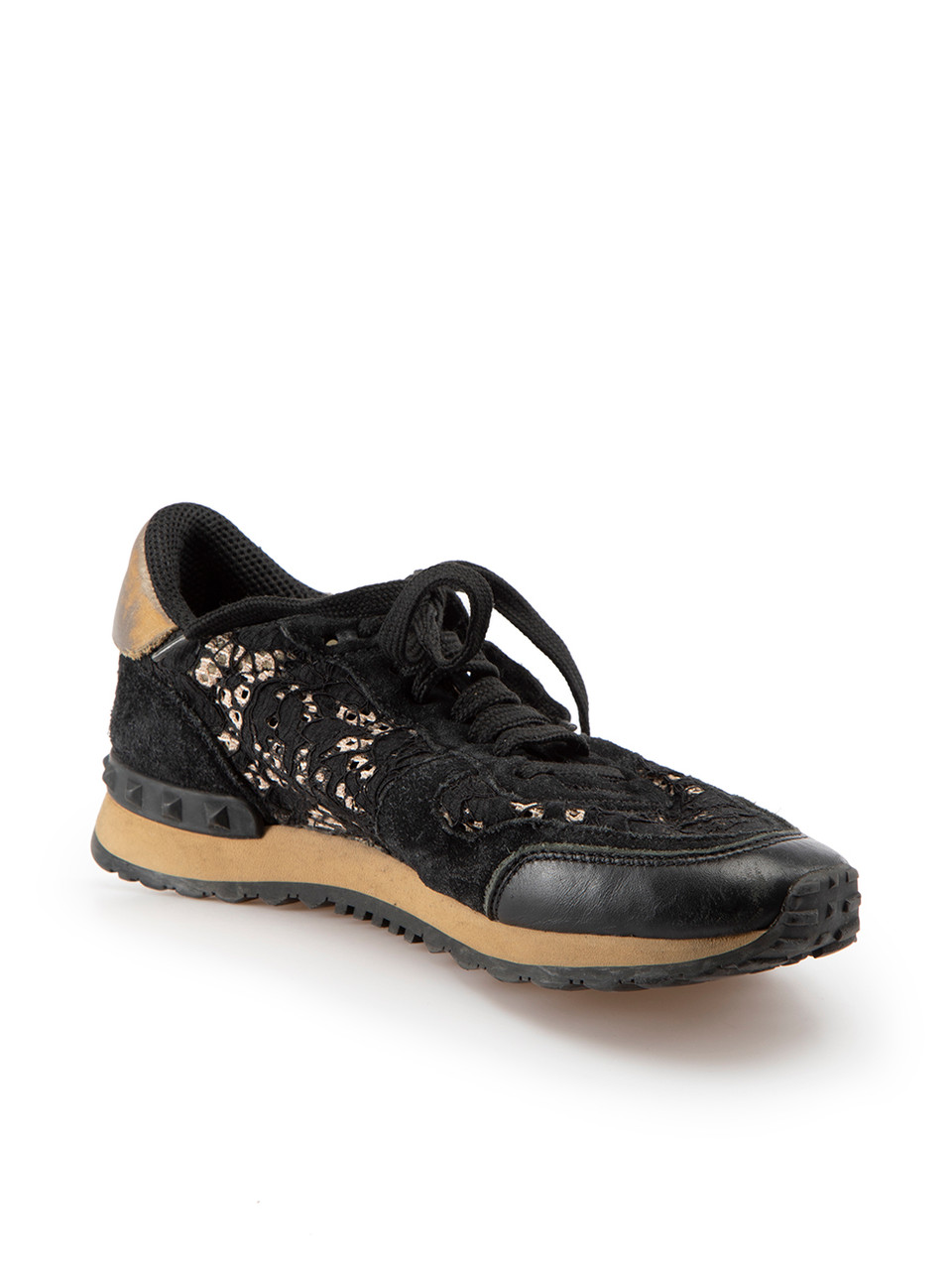 Valentino Garavani Black Lace Leather Panel Trainers