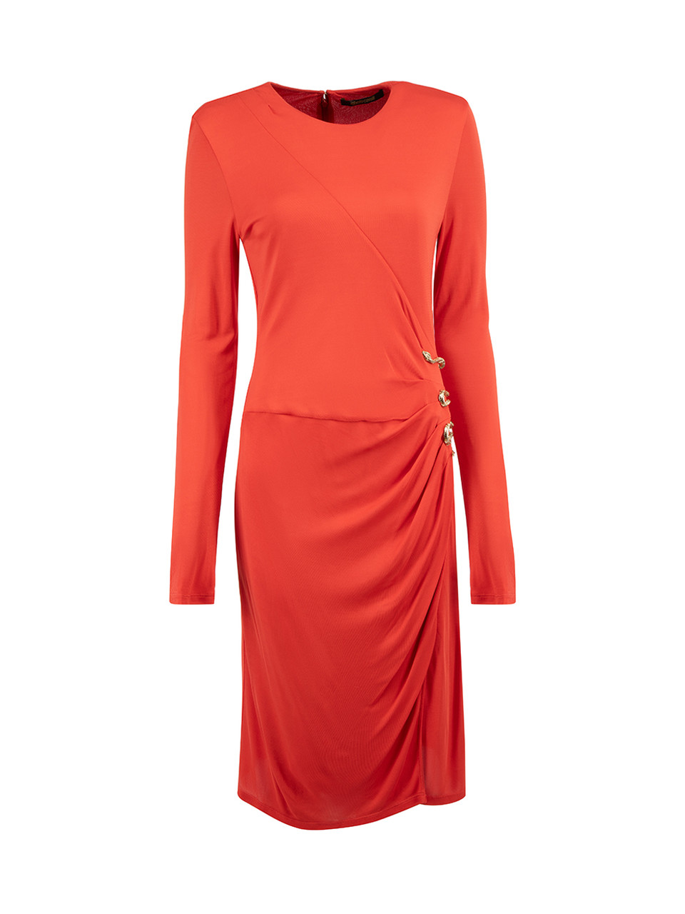Roberto Cavalli Red Ruched Midi Dress