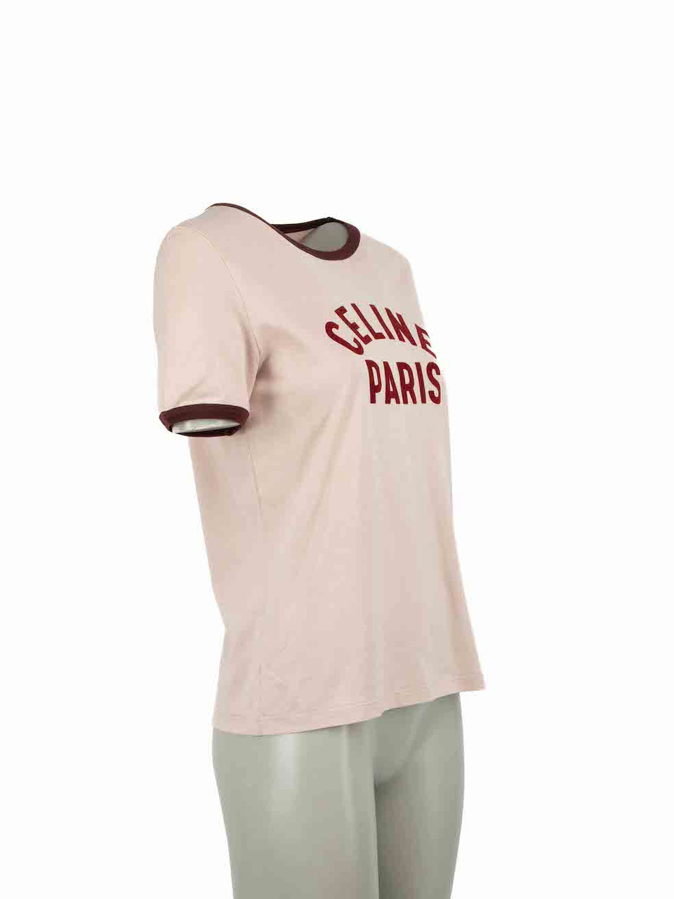 Céline Pink Flocked Ringer Logo T-Shirt