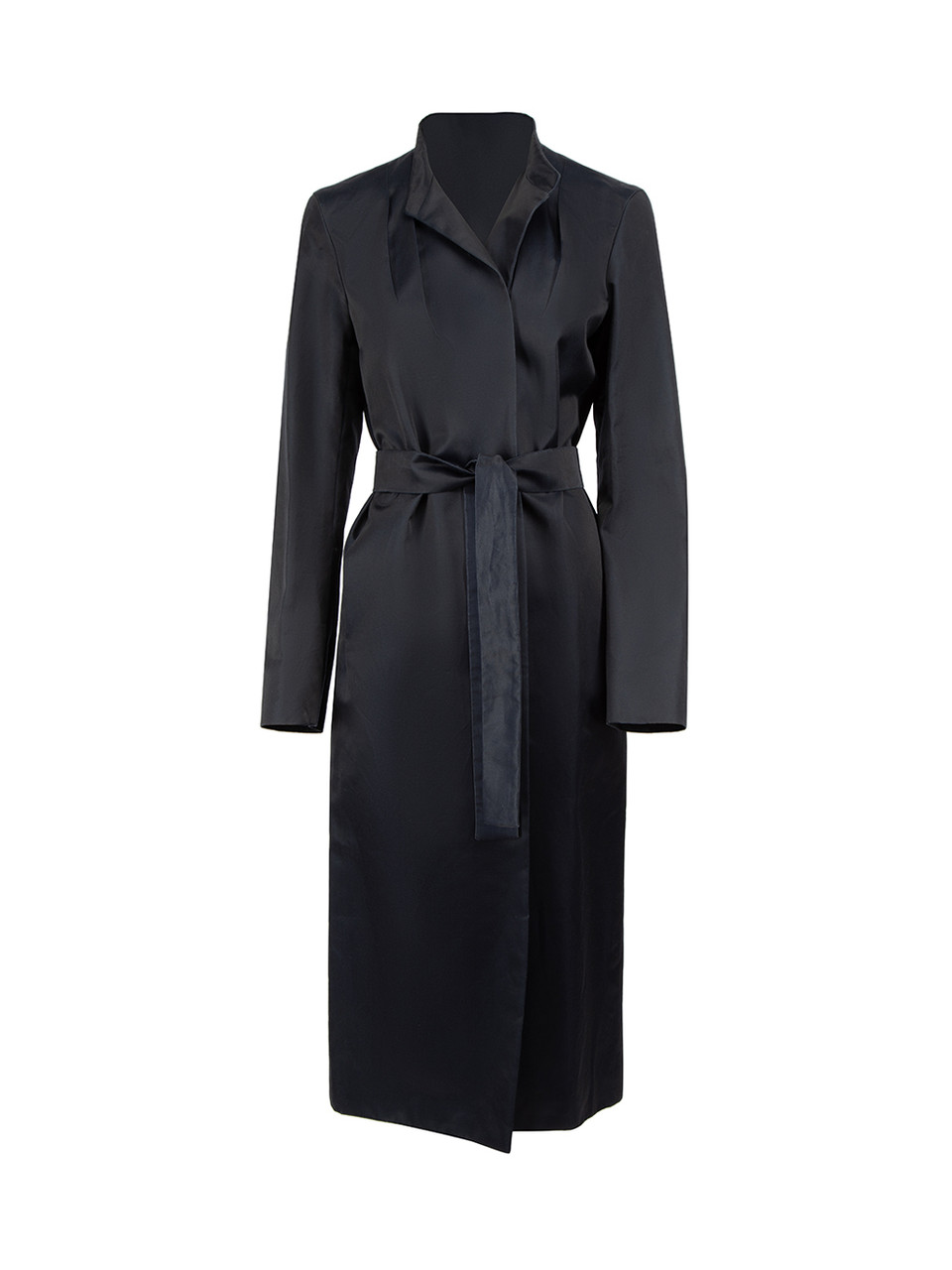 Used Jil Sander Navy Pleat Detail Long Overcoat | CSD