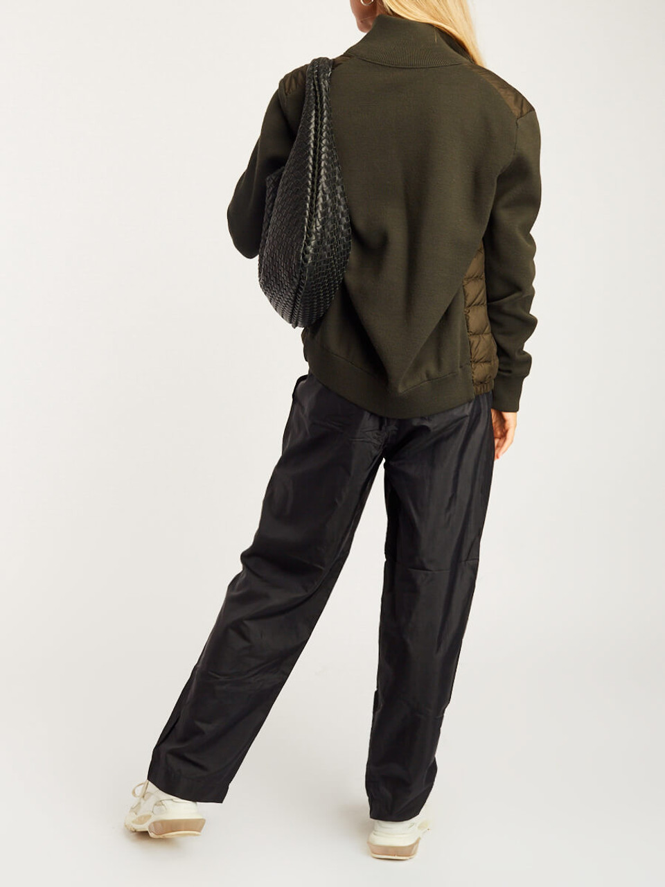 Women Moncler Khaki Cardigan Knit Sleeve Down Puffer Coat - Size M UK10 US6