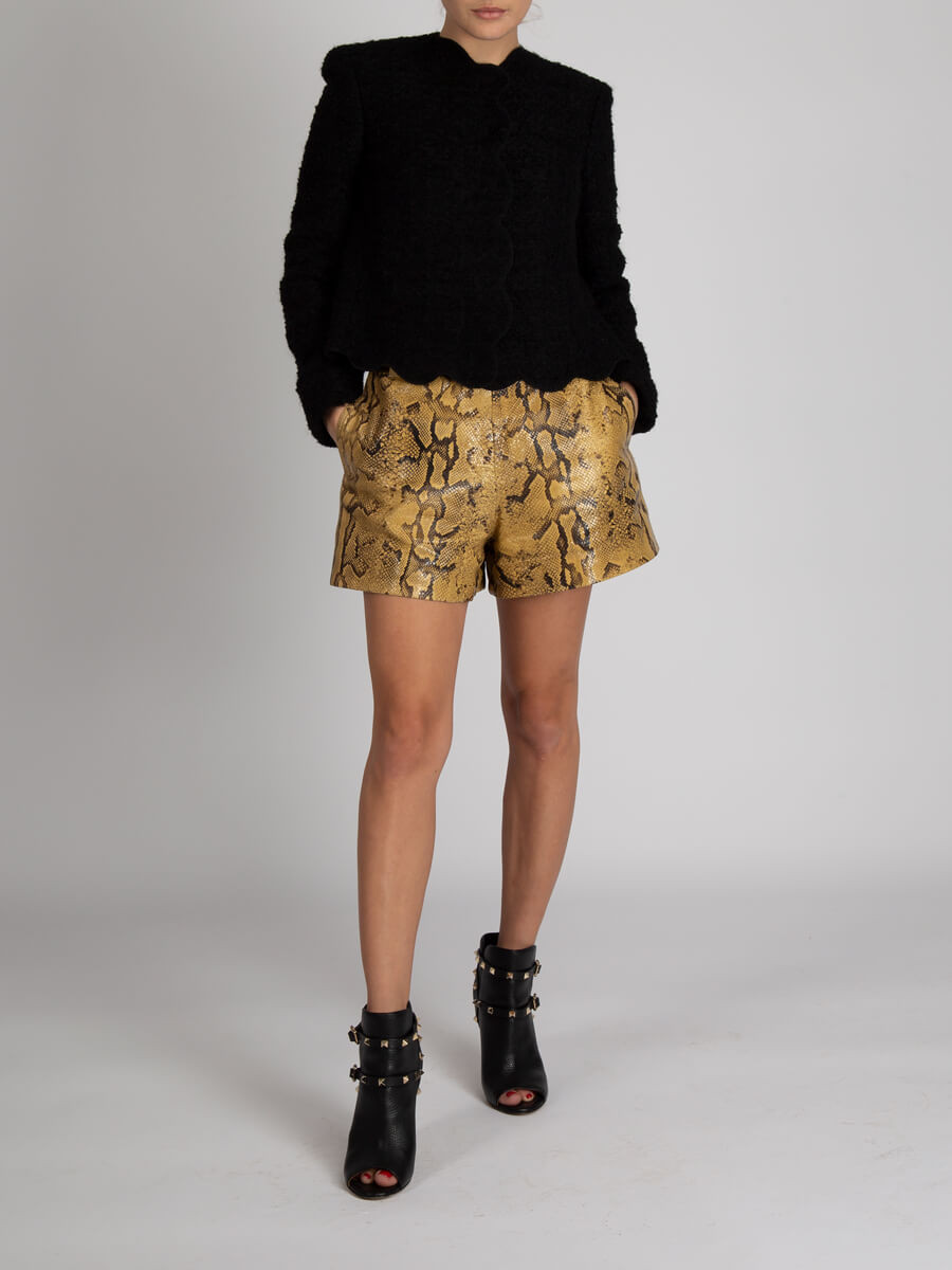 Chloé Yellow Snakeskin Leather Shorts