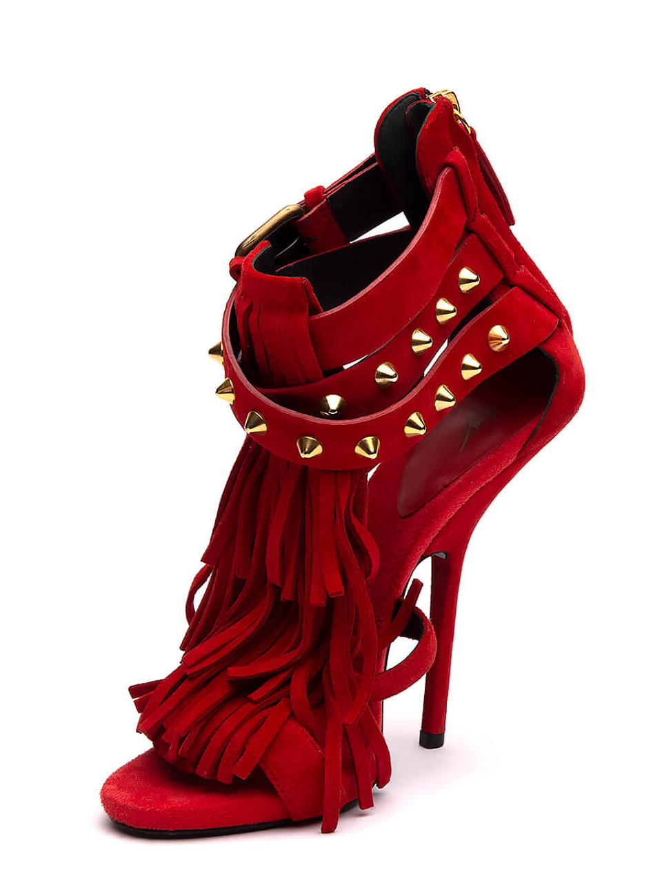 VIOLA SANDAL | Red Suede Silver Oversized Studs Sandal – SCLARANDIS