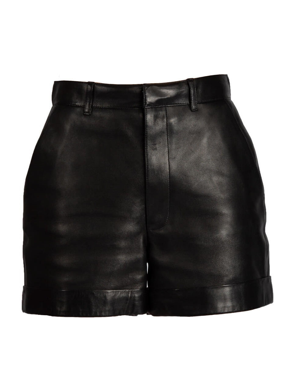 Women Saint Laurent Black Leather Mini Shorts - Size S UK8 US4 FR36