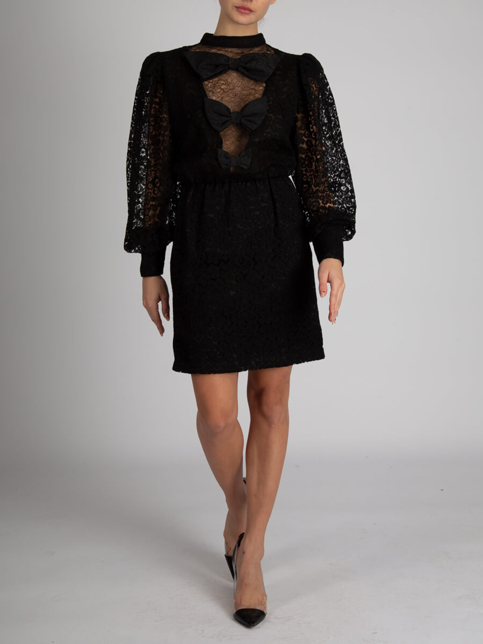 Women Alessandra Rich Black Cotton Lace Mini Dress - Size M UK10 US6 FR38