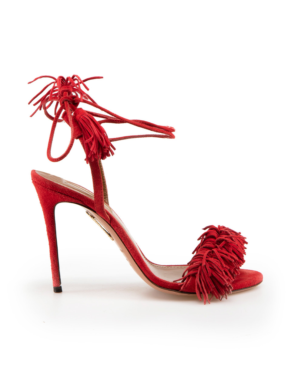 Aquazzura Red Suede Tassel Tie Heeled Sandals