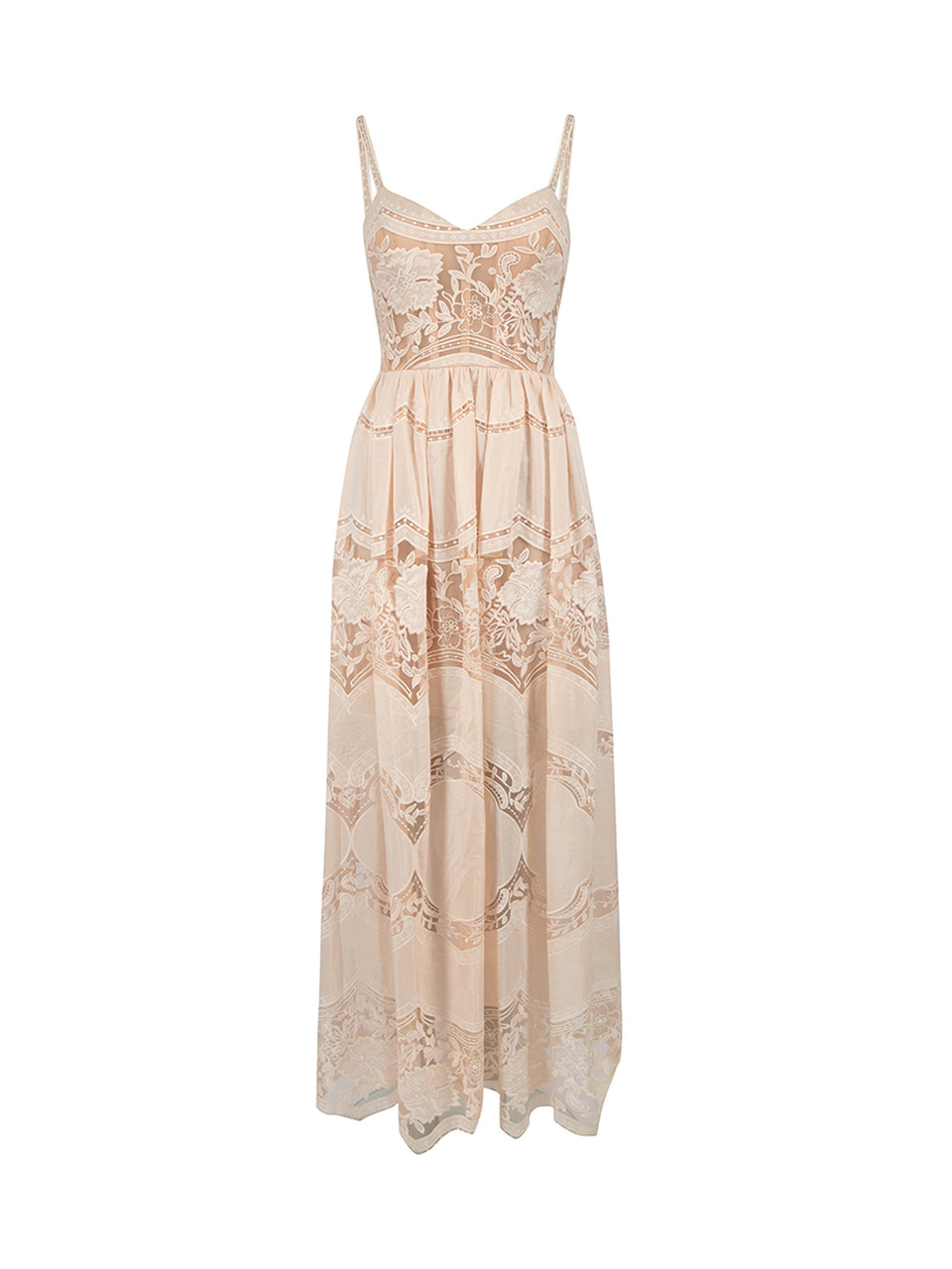 Sandra Mansour Pink Lace Maxi Dress