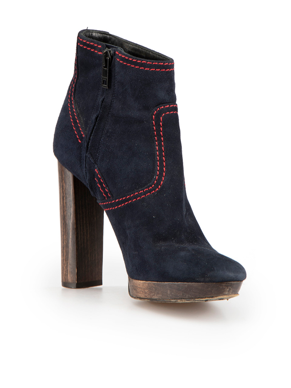 Burberry Navy Suede Contrast Stitch Ankle Boots