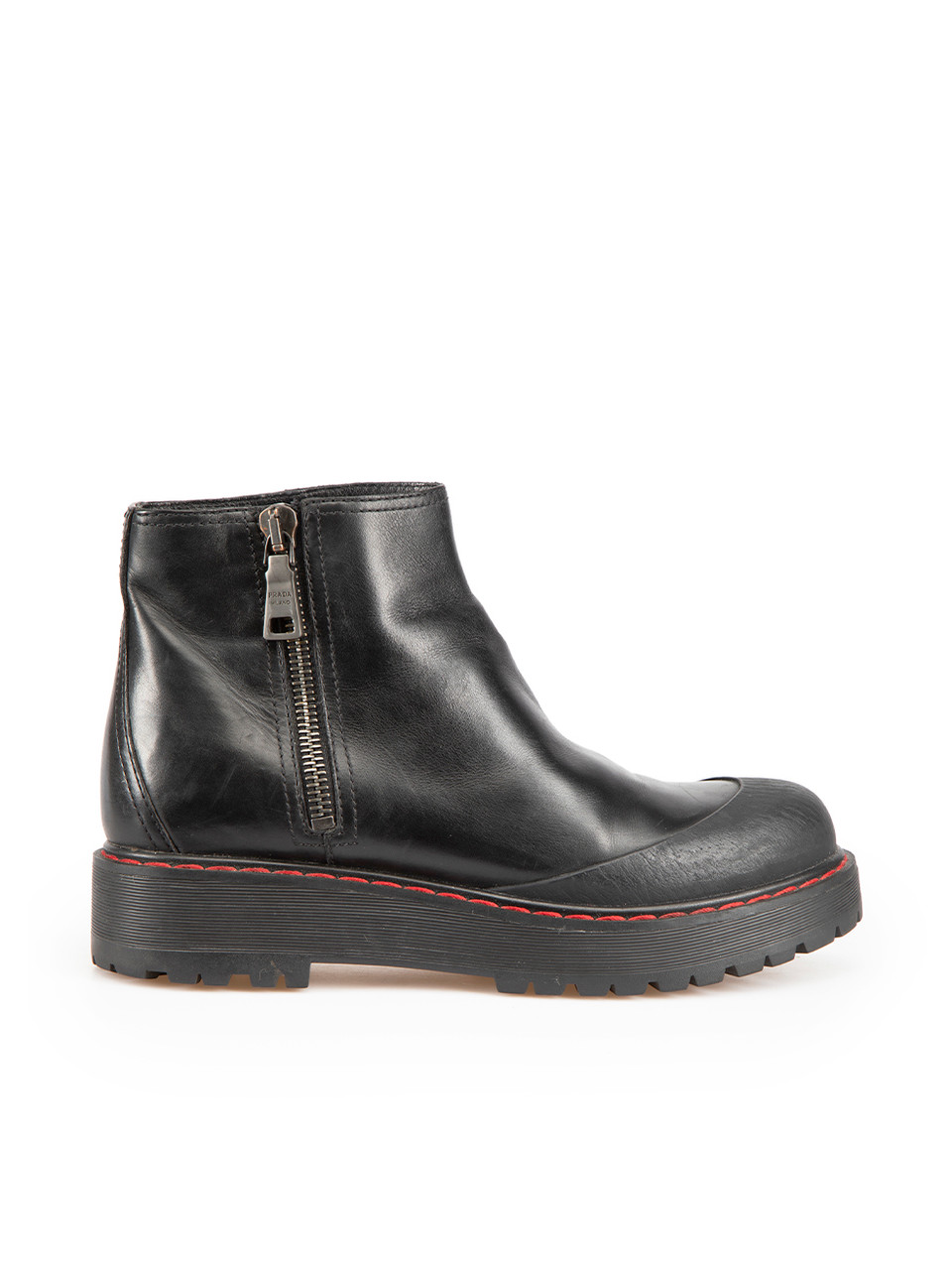 Black Leather Contrast Stitch Chunky Boots