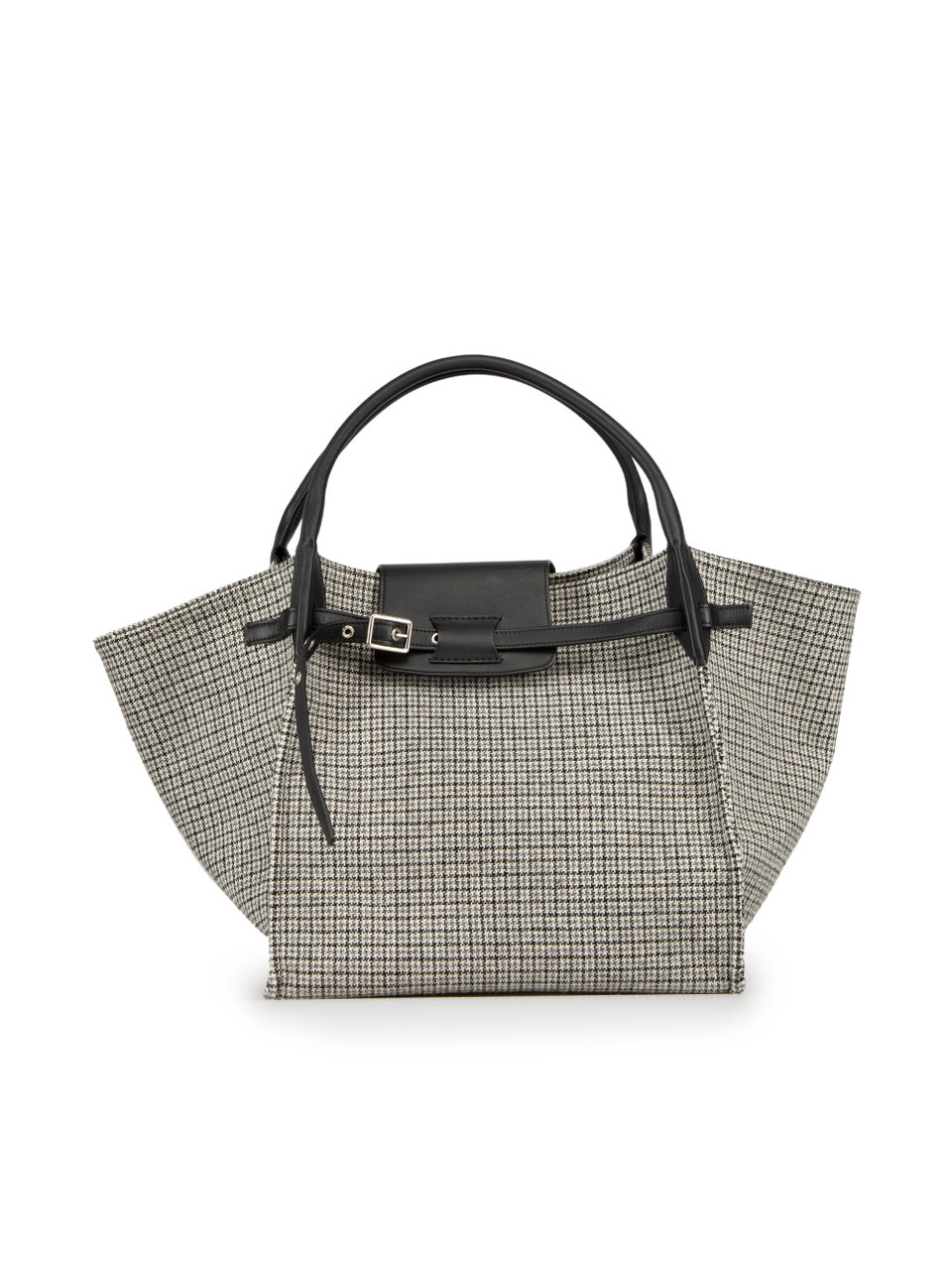 Grey Wool Houndstooth Big Bag Tote