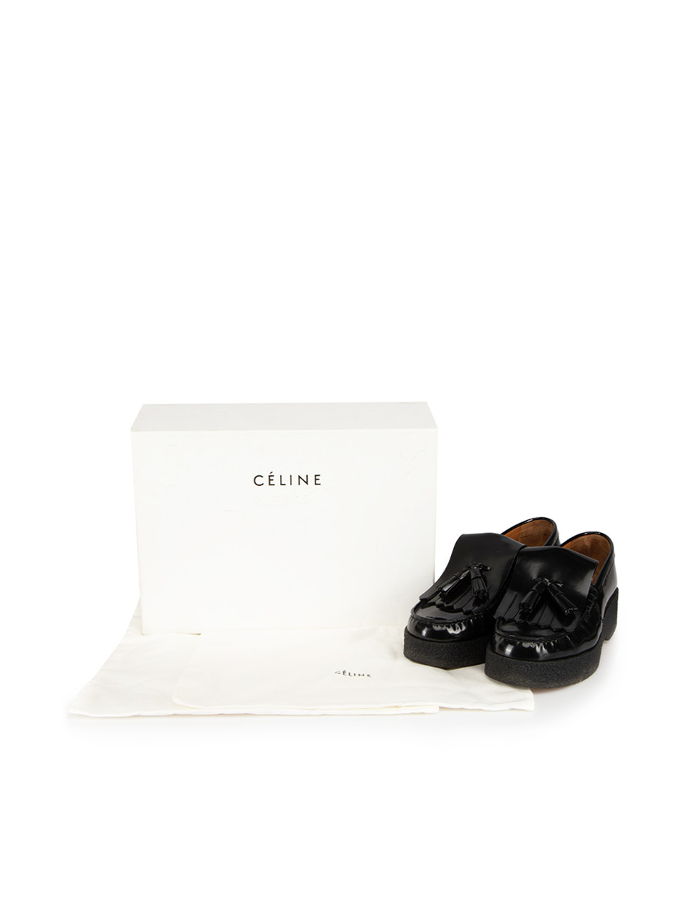 Céline Black Leather Tassel Platform Loafers