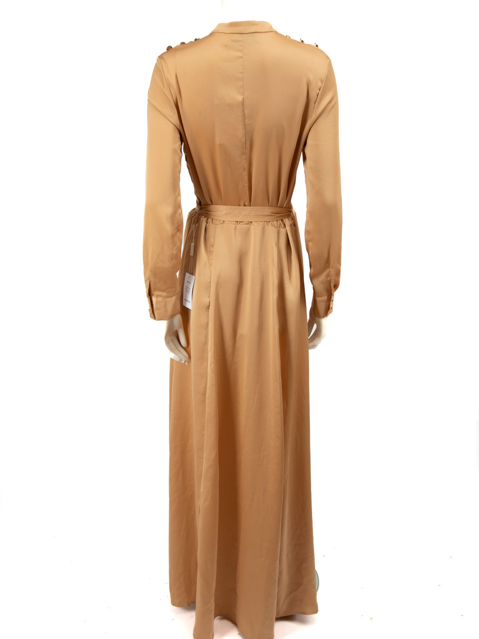 Self-Portrait Camel Satin Maxi Shirt Dress