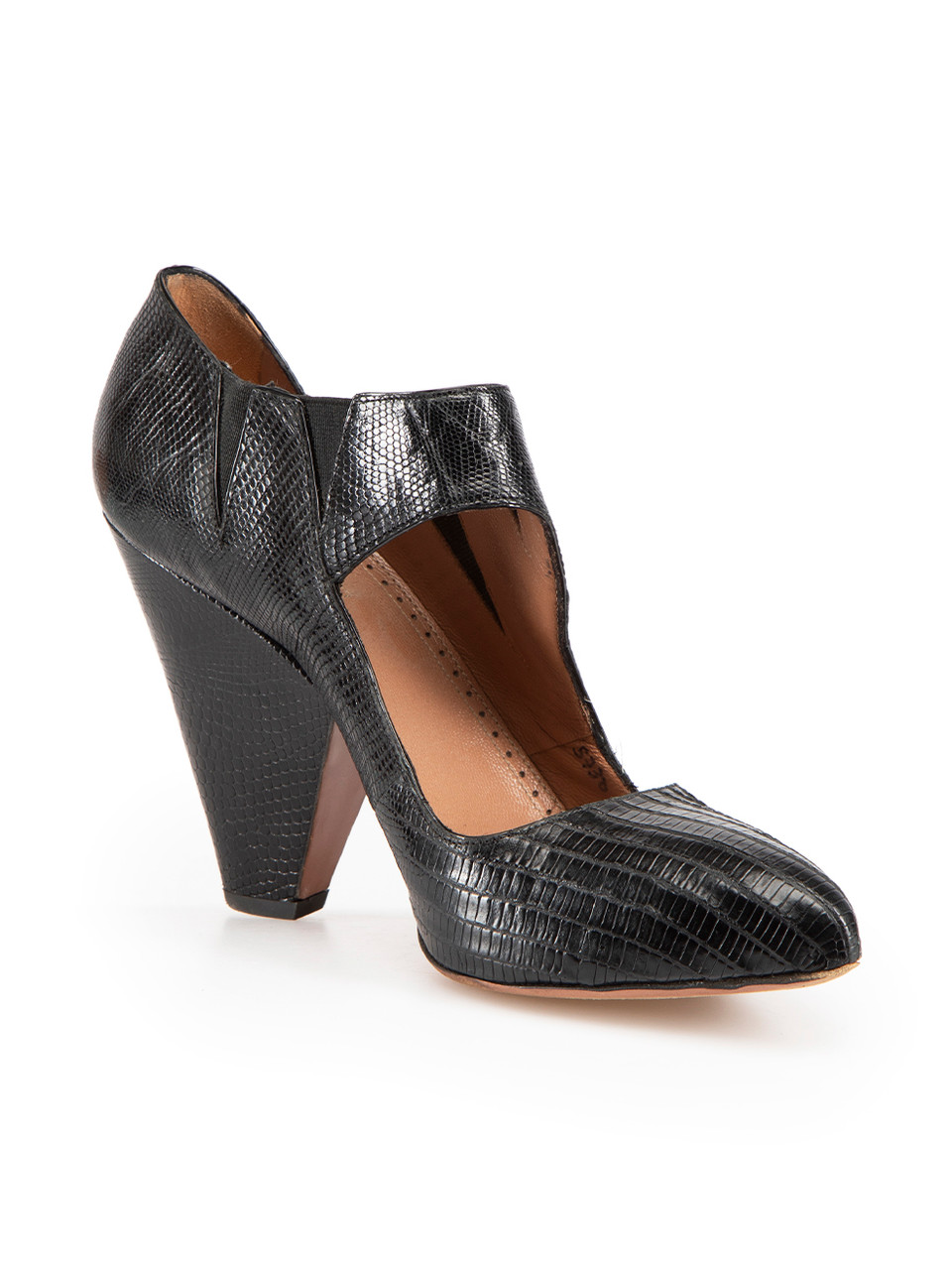 Alaïa Black Leather Lizard Embossed Heels