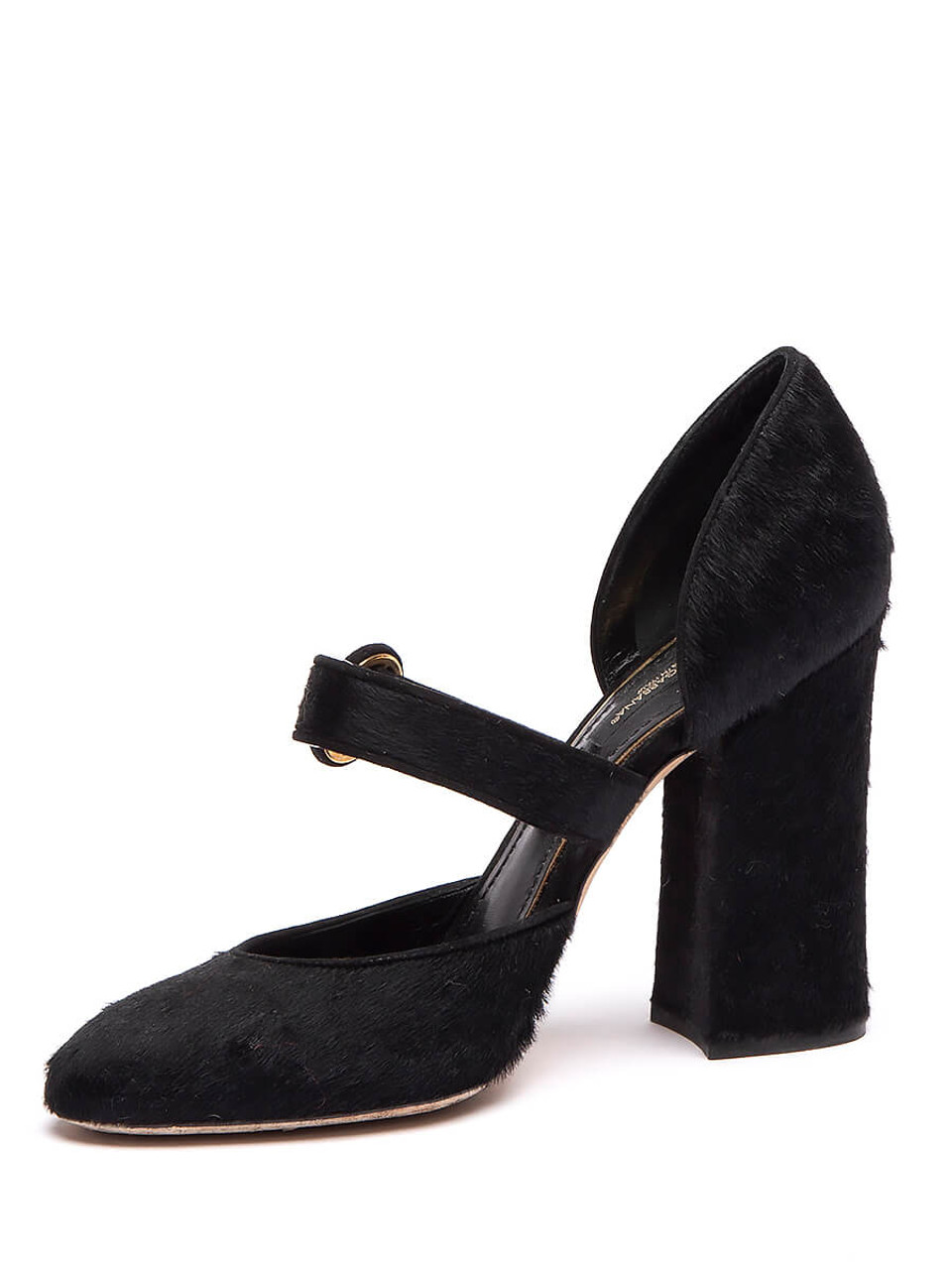 Dolce & Gabbana Women's Mary Jane Block Heels, Size 5 UK, Black, Pony Hair