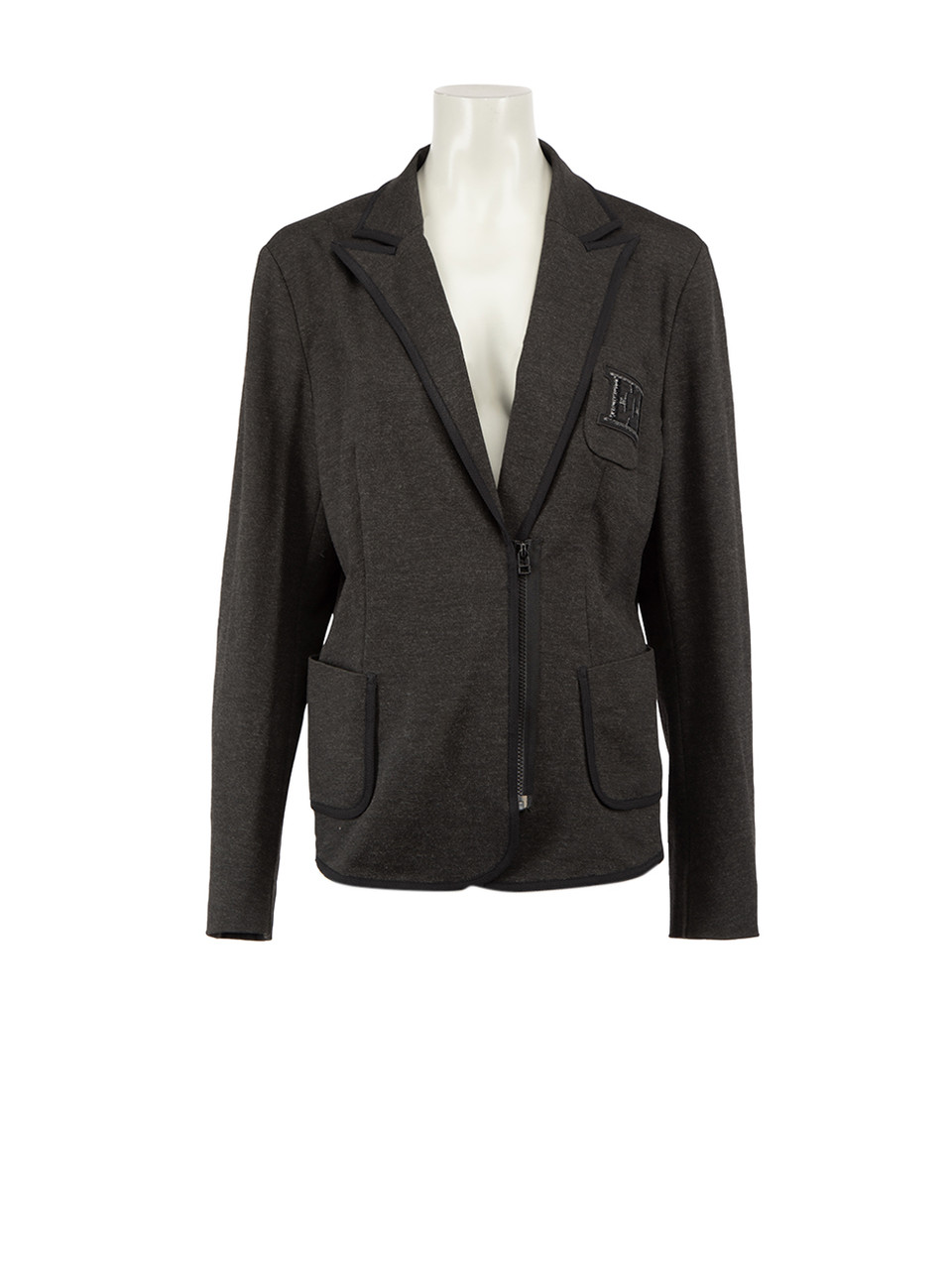 Escada Grey Logo Patch Zip Blazer Jacket