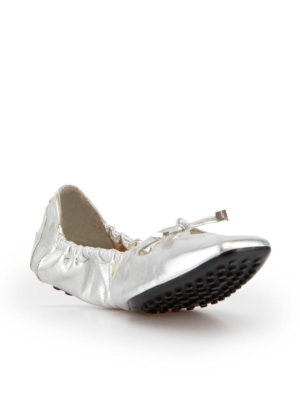 Tod's Silver Leather Cut-Out Driving Flats