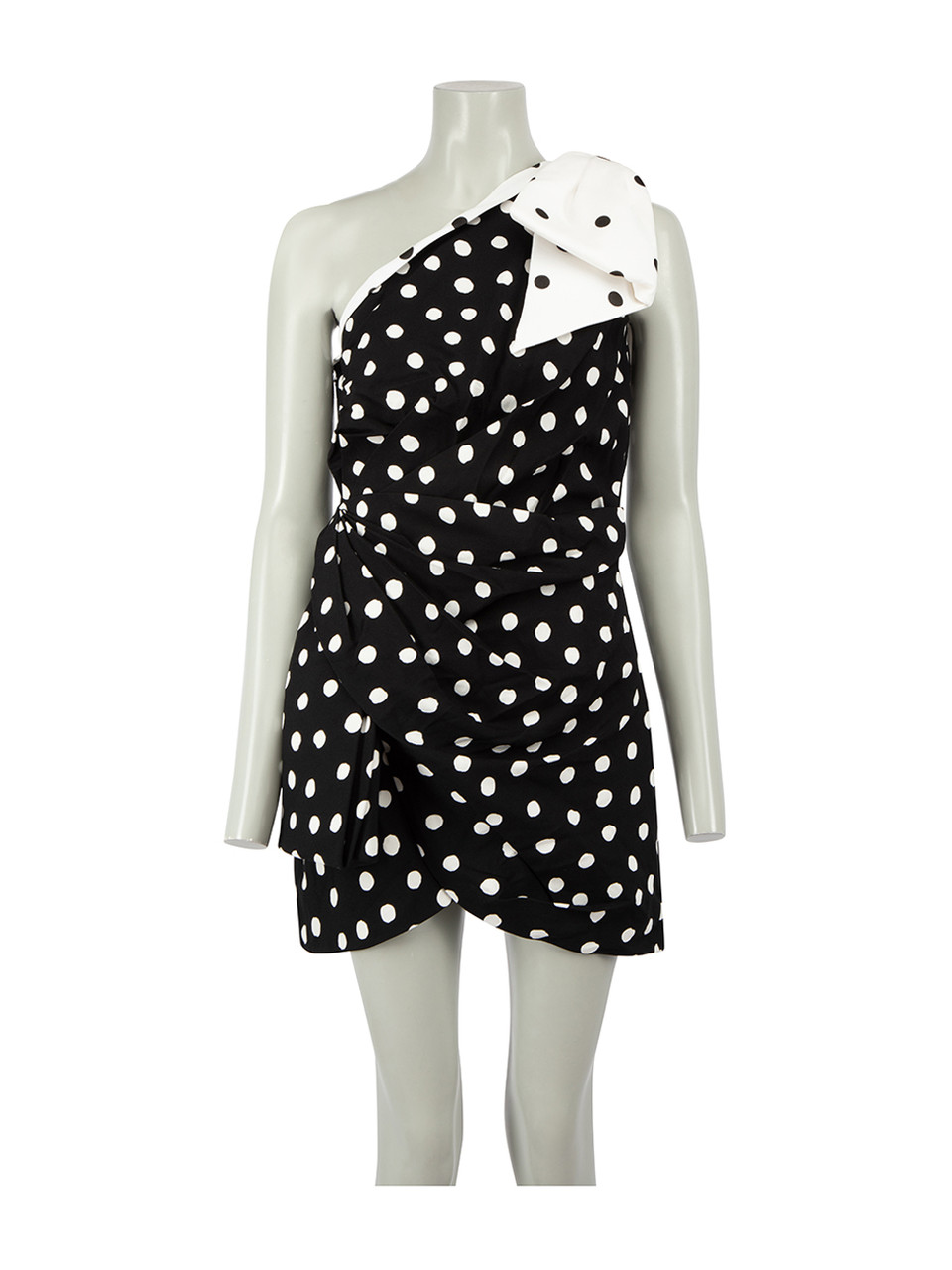 One Shoulder Bow Polka Dot Mini Dress