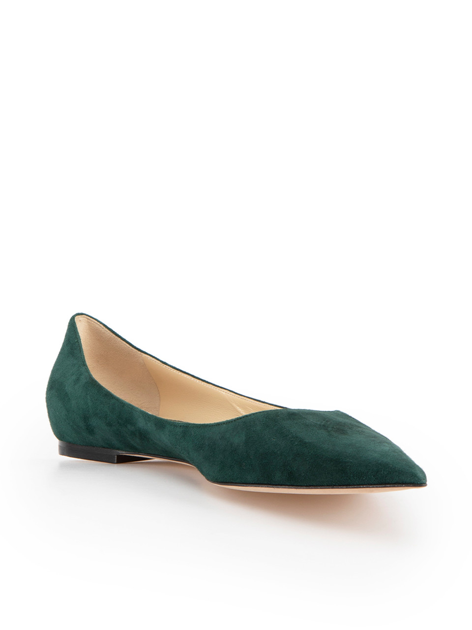 Jimmy Choo Green Suede Pointed-Toe Flats