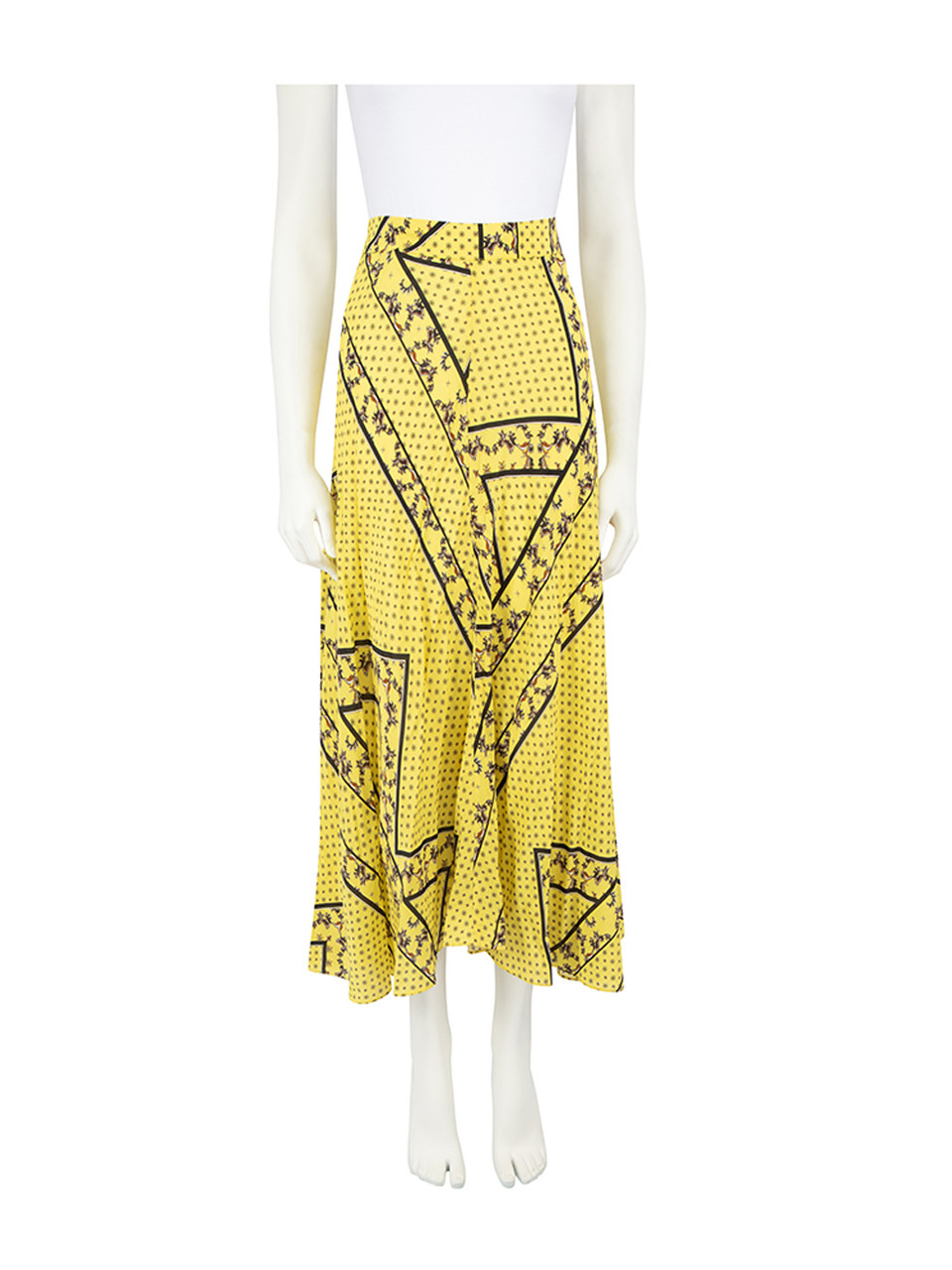 Ganni Yellow Floral Print Midi Skirt