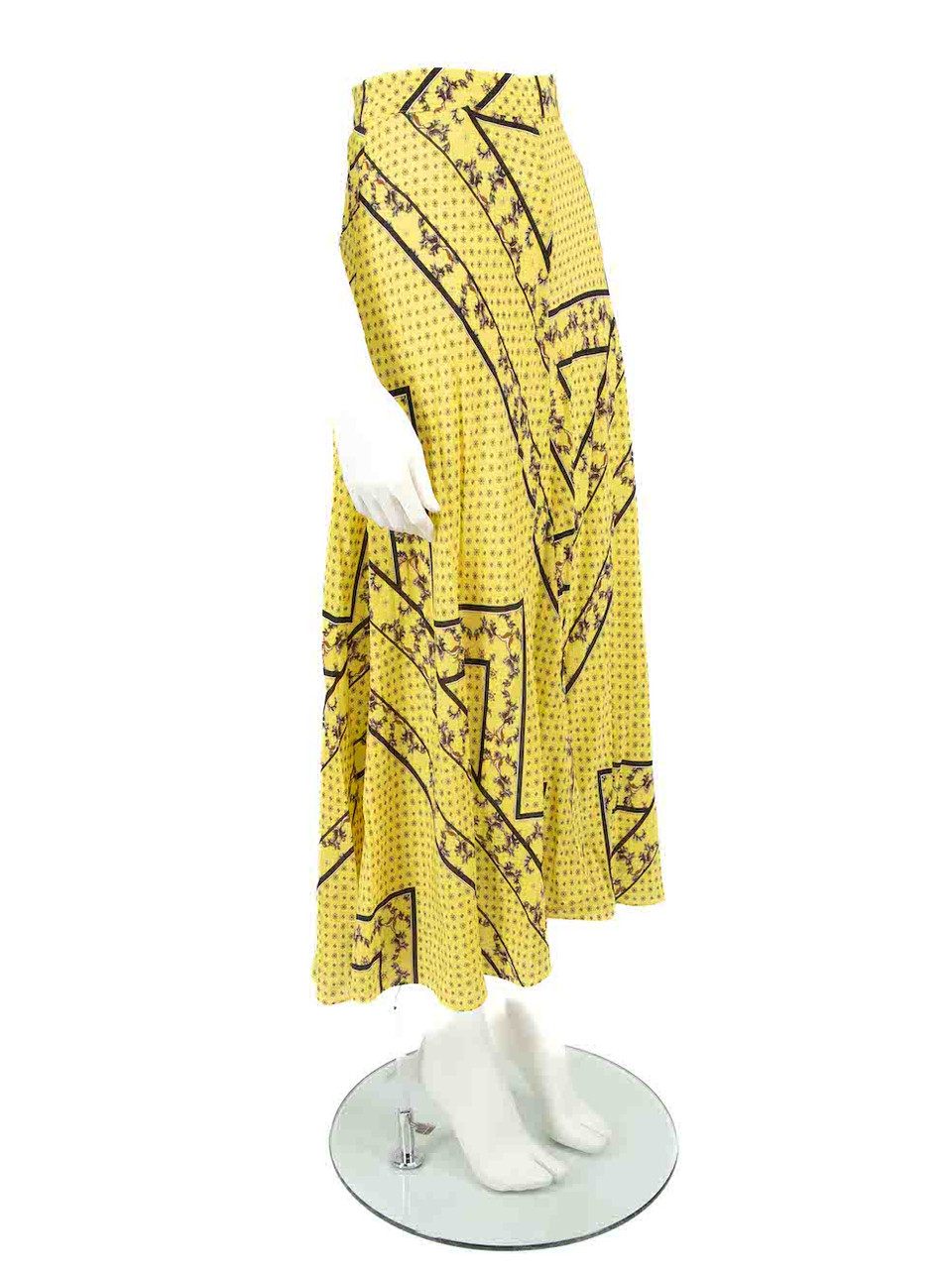 Ganni Yellow Floral Print Midi Skirt