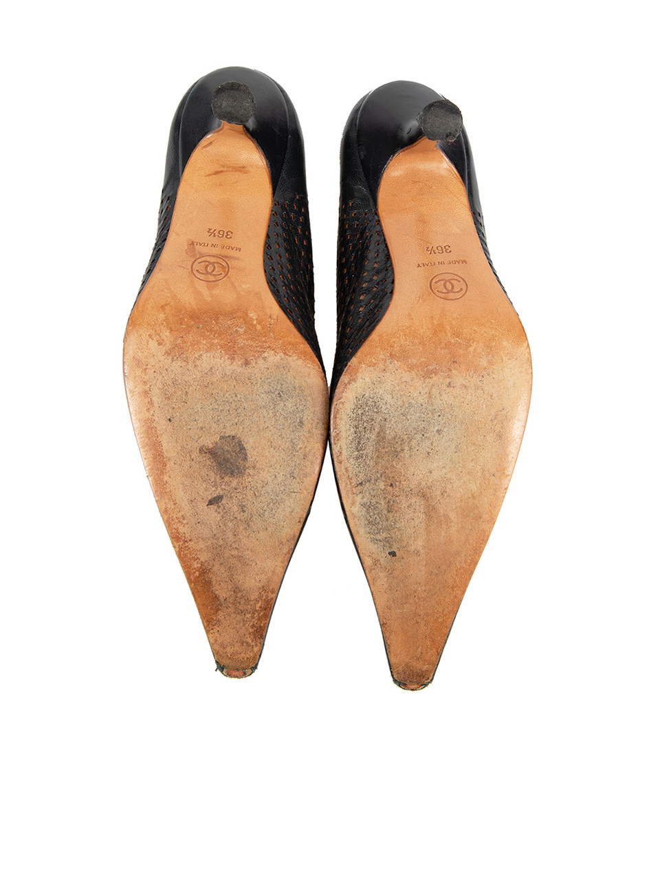 Chanel Vintage Black Charm Detail Perforated Heels