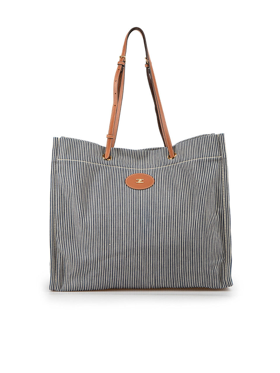 Navy Striped Square Cabas Tote Bag