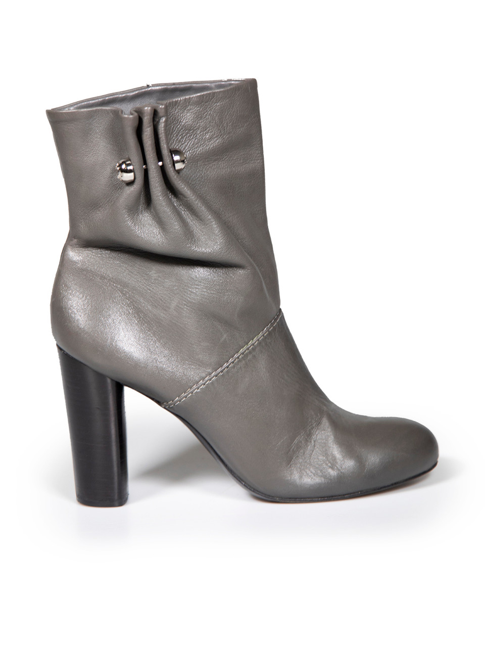 Tory Burch Grey Leather Gathered Stud Ankle Boots