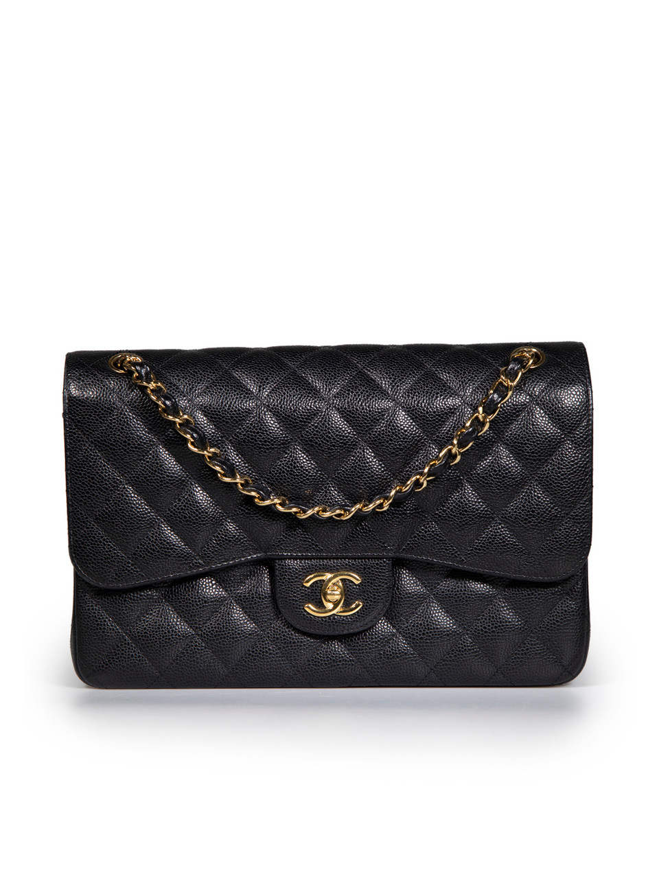 Chanel 2014 Black Caviar Leather Jumbo Double Flap Bag